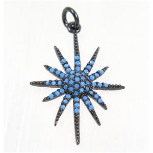 copper NorthStar pendant paved zircon, black plated, turq, approx 18x25mm