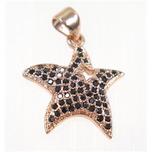 copper Star pendant paved zircon, rose gold, approx 16mm