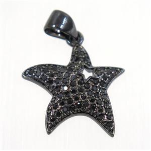 copper Star pendant paved zircon, black plated, approx 16mm