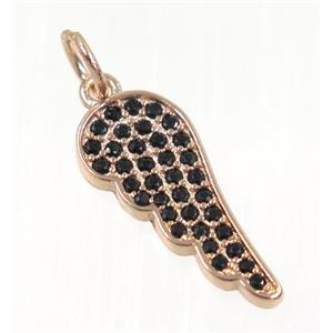 copper Wing pendant paved zircon, rose gold, approx 8x18mm