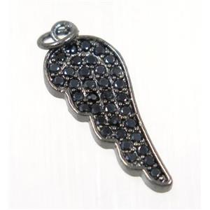 copper Wing pendant paved zircon, black plated, approx 8x18mm