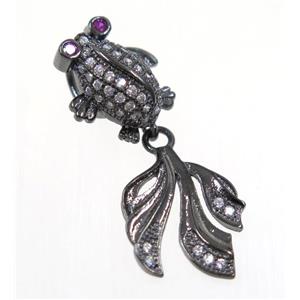 copper GoldFish pendant paved zircon, black plated, approx 12-30mm