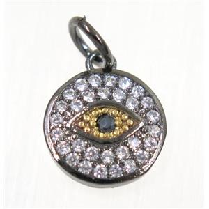 copper Evil eye pendant paved zircon, black plated, approx 11.5mm dia