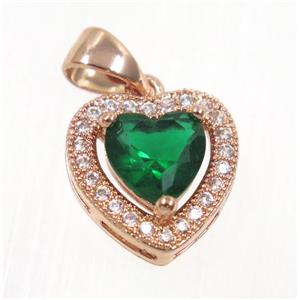copper Heart pendant paved green zircon, rose gold, approx 12x12mm