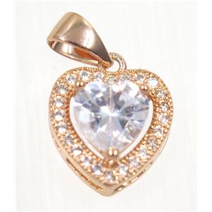 copper Heart pendant paved white zircon, rose gold, approx 12x12mm