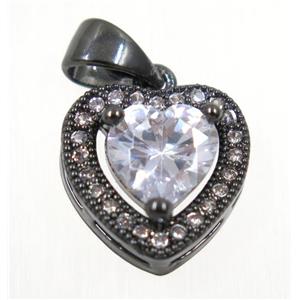 copper Heart pendant paved white zircon, black plated, approx 12x12mm