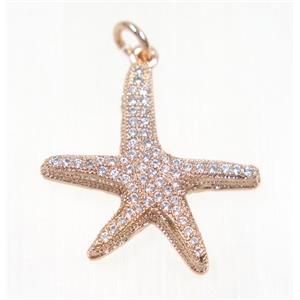 copper Starfish pendant paved zircon, rose gold, approx 22x23mm