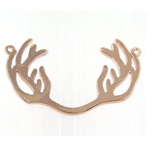 copper antler pendant with 2loops, rose gold, approx 18x28mm
