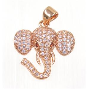copper elephant pendant paved zircon, rose gold, approx 16x18mm