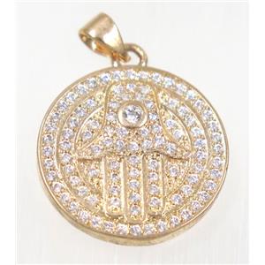 copper Hamsahand pendant paved zircon, rose gold, approx 20mm dia