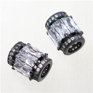 copper tube beads pave zircon, black plated, approx 9x12mm, 5mm hole