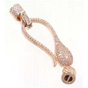 copper clasp paved zircon, rose gold, approx 15-47mm
