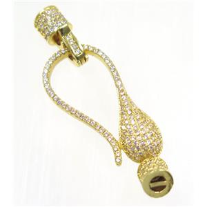 copper clasp paved zircon, gold plated, approx 15-47mm