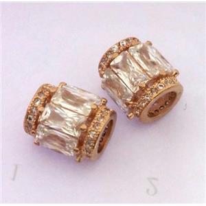 copper tube beads pave zircon, rose gold, approx 9x12mm, 5mm hole