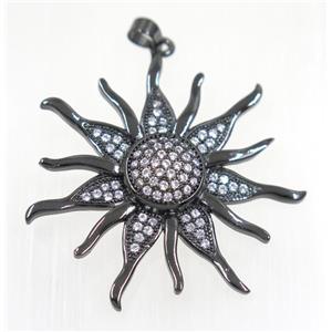 copper SunFlower pendant paved zircon, black plated, approx 35mm