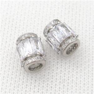 copper tube beads pave zircon, platinum plated, approx 9x12mm, 5mm hole