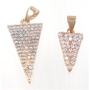 copper Triangle pendant paved zircon, rose gold, approx 12x22mm