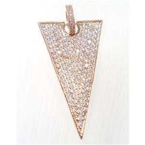 copper Triangle pendant paved zircon, rose gold, approx 18x35mm