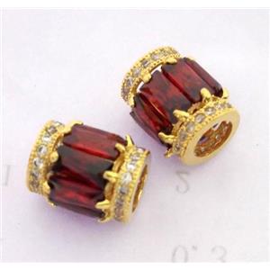 copper tube beads pave zircon, gold plated, approx 9x12mm, 5mm hole