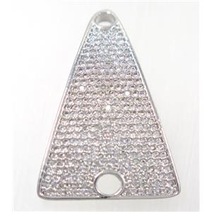 copper Tirangle pendant paved zircon, platinum plated, approx 20-30mm