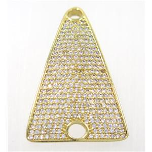 copper Tirangle pendant paved zircon, gold plated, approx 20-30mm