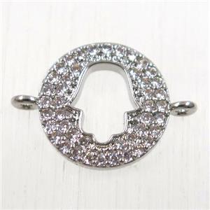 copper hamsahand connector paved zircon, platinum plated, approx 11mm dia