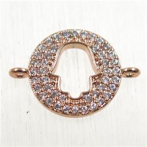copper hamsahand connector paved zircon, rose gold, approx 11mm dia