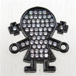 copper girls connector paved zircon, cartoon, black plated, approx 16-18mm