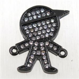 copper boy connector paved zircon, cartoon, black plated, approx 16-18mm