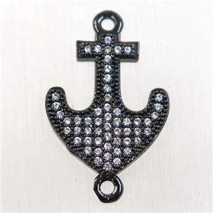 copper anchor connector paved zircon, black plated, approx 15-20mm