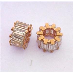 copper rondelle beads pave zircon, rose gold, approx 10mm dia