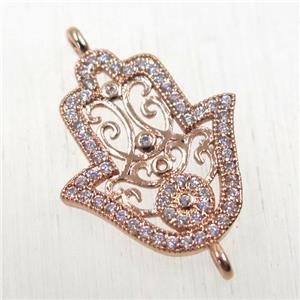 copper hamsahand connector paved zircon, rose gold, approx 16-20mm
