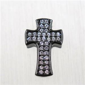 copper cross beads pave zircon, black plated, approx 10-14mm
