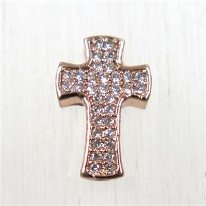copper cross beads pave zircon, rose gold, approx 10-14mm