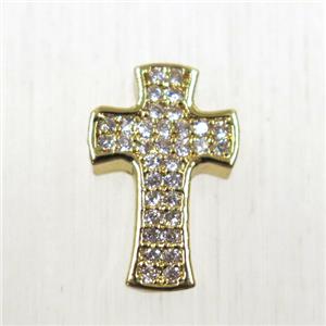 copper cross beads pave zircon, gold plated, approx 10-14mm