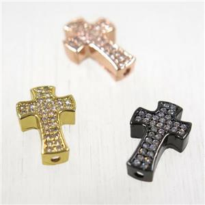 copper cross beads pave zircon, mix color, approx 10-14mm