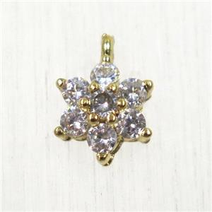 copper flower pendant paved zircon, gold plated, approx 7.5mm dia