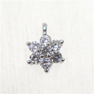 copper flower pendant paved zircon, platinum plated, approx 7.5mm dia