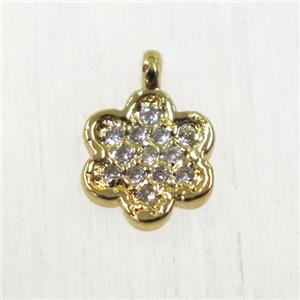 copper flower pendant paved zircon, gold plated, approx 7mm dia