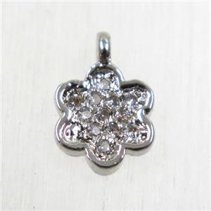 copper flower pendant paved zircon, platinum plated, approx 7mm dia