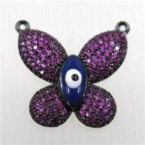 copper butterfly pendant paved hotpink zircon with 2loops, black plated, approx 20x20mm