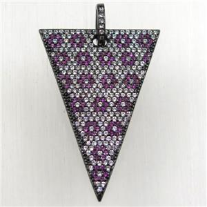 copper triangle pendant paved zircon, black plated, approx 25-35mm