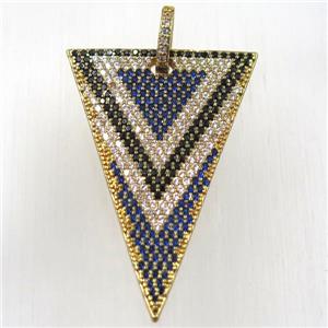 copper triangle pendant paved zircon, gold plated, approx 25-35mm