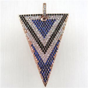 copper triangle pendant paved zircon, rose gold, approx 25-35mm