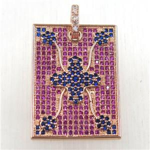 copper rectangle pendant paved zircon, rose gold, approx 20-25mm