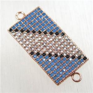 copper rectangle connector paved zircon, rose gold, approx 12-20mm