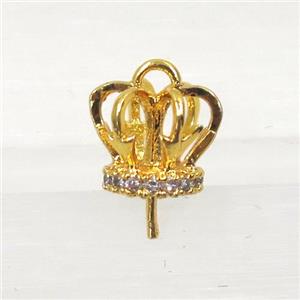 copper crown bail paved zircon, gold plated, approx 9mm dia