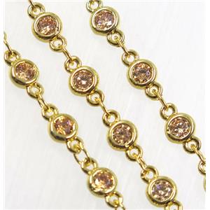 champagne zircon, copper chain, gold plated, approx 4mm dia