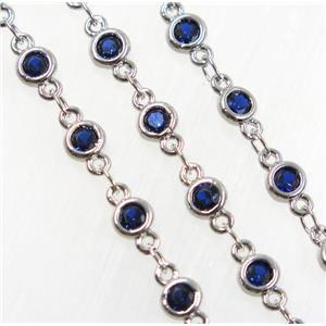 blue zircon, copper chain, platinum plated, approx 4mm dia