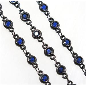 blue zircon, copper chain, black plated, approx 4mm dia